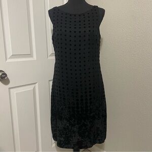 Vintage Crushed Black Velvet Donna Morgan Cocktail Dress with Polka Dots
